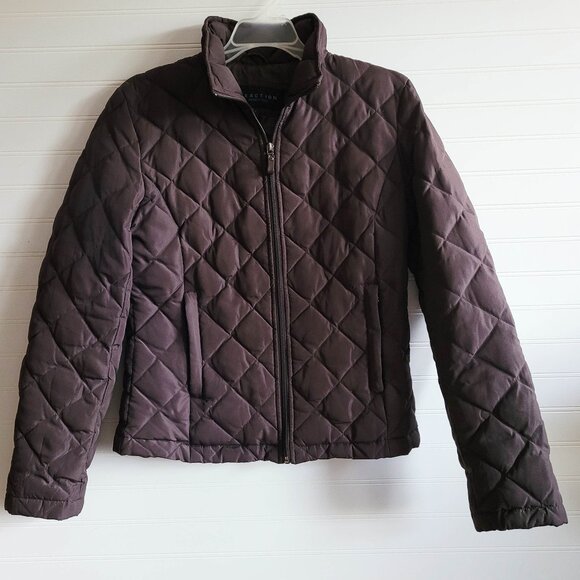 Kenneth Cole Reaction Quilted Jacket Small Brown Feather Down Puffer Lightweight - Picture 1 of 10